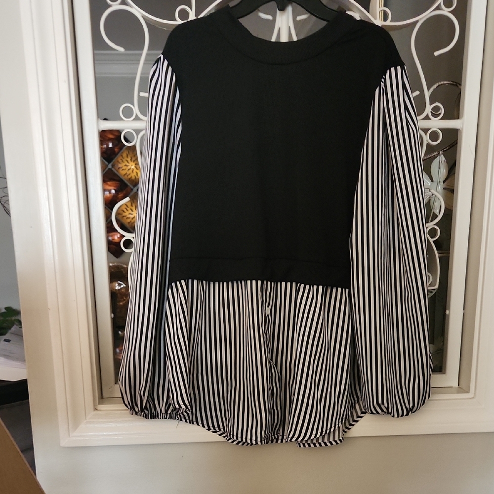 Elegant Black and White Striped Blouse